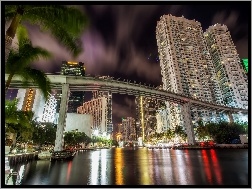 USA, Rzeka, Most, Wieżowce, Miami