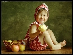 Jabłka, Uśmiechnięta, Dziewczynka