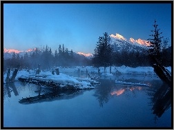 Zima, Park Narodowy Banff, Jezioro Vermilion Lakes, Kanada, Góry