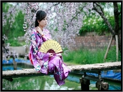 Wachlarz, Ogród, Japonka, Kimono