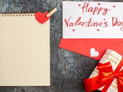 Happy Valentines Day, Notes, Kartka, Napis, Prezent, Walentynki