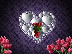 Walentynki, Serce, Miłość, Grafika, Tulipany