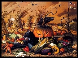 warzywa, kotek, Halloween, USA