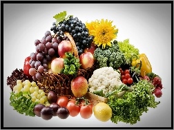 Warzywa, Winogrona, Śliwki, Kwiaty, Owoce, Jabłka