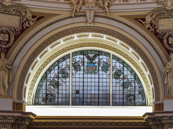 Library of Congress, Witraż, Posągi, Waszyngton, Stany Zjednoczpne, Czytelnia, Okno, Biblioteka Kongresu