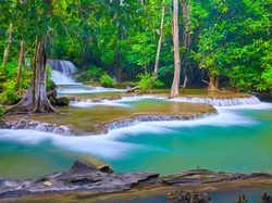 Kanchanaburi, Drzewa, Wodospad, Tajlandia, Huai Mae Khamin Waterfall
