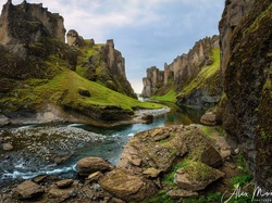 Rzeka Fjadra, Islandia, Wąwóz, Skały, Kanion Fjadrargljufur
