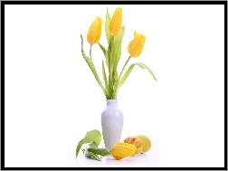 Wazonik, Tulipany, Żółte, Biały