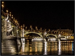Węgry, Rzeka Dunaj, Most, Oświetlony, Budapeszt