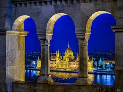 Rzeka, Węgry, Nocą, Zabytek, Parlament, Budapeszt, Miasto