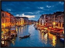 Światła, Gondola, Wenecja, Noc