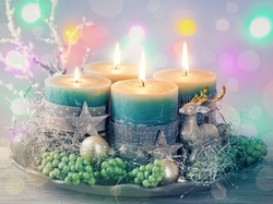 Świąteczne, Zielone, Boże Narodzenie, Dekoracja, Świeczki