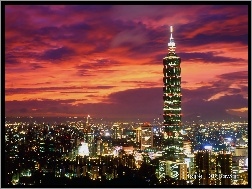 Światła, Panorama, Taipei 101, Tajwan, Noc