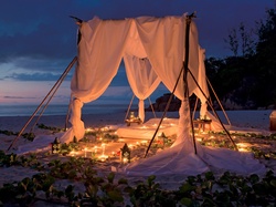 Wieczór, Namiot, Plaża, Morze, Romantyczny