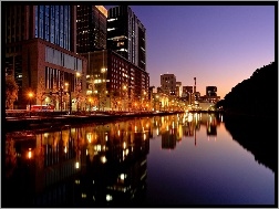 Wieczór, Miasto, Japonia, Tokio, Rzeka