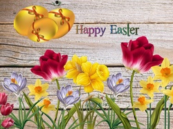 Wielkanoc, Tulipany, Żonkile, Kwiaty, Grafika, Krokusy