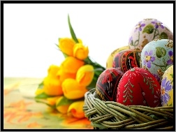 Wielkanocne, Koszyk, Tulipany, Jajka