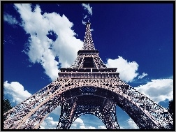 Wieża Eiffla, Paryż, Chmury, Francja