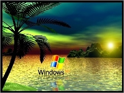 Windows, Skały, Palma, XP, Logo, Morze
