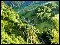 Wioska Schwarzwald, Góry, Drzewa, Droga, Doliny