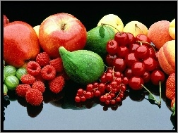 Wiśnie, Jabłka, Owoce, Różne, Maliny