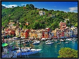 Włochy, Domy, Wzgórza, Portofino