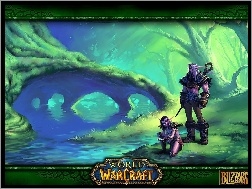 fantasy, kobieta, drzewo, elf, mężczyzna, World Of Warcraft, woda