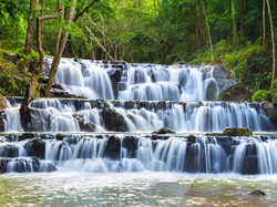 Tajlandia, Prowincja, Park Narodowy Namtok Phlio, Wodospad Samlan, Las, Drzewa, Saraburi