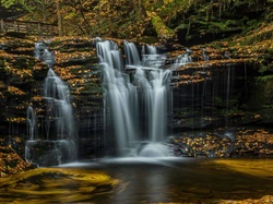 Wodospad, Stan Pensylwania, Stany Zjednoczone, Skały, Park stanowy Ricketts Glen State Park, Las