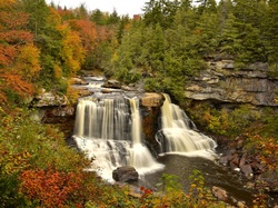 Wodospad Blackwater Falls, Stan Wirginia Zachodnia, Skały, Jesień, Park stanowy Blackwater Falls, Stany Zjednoczone, Las