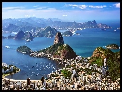 Wyspy, Morze, Rio de Janeiro, Wybrzeże, Z lotu ptaka, Panorama Miasta, Góry, Brazylia