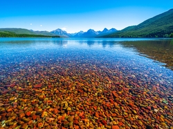 Wzgórza, Stan Montana, Park Narodowy Glacier, Kolorowe, Kamienie, Jezioro, Stany Zjednoczone, Lake McDonald