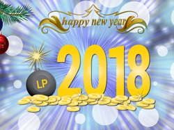 2018, Bombki, Gałązka, Napis, Nowy Rok, Happy New Year