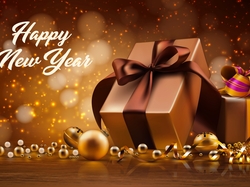 Życzenia, Bombki, Prezenty, Napis, Nowy Rok, Happy New Year