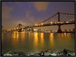 Nowy York, Kamienie, Rzeka, Most, Manhattan Bridge