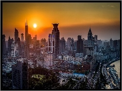 Zachód słońca, Szanghaj, Chiny, Miasto