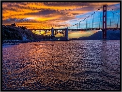 Rzeka, Zachód Słońca, Golden Gate, Most, San Francisco