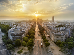 Zachód słońca, Ulice, Paryż, Francja, Budynki