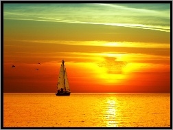 Zachód Słońca, Jacht, Morze