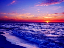 Zachód Słońca, Morze, Fale