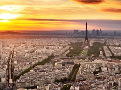 Zachód słońca, Miasto, Paryż, Wieża Eiffla