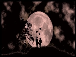 Zakochani, Księżyc, Noc, Para