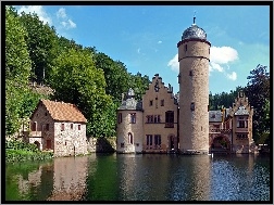 Zamek, Rzeka, Mespelbrunn, Bawaria, Elsava