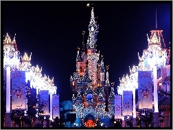 Światła, Disneyland, Zamek, Paryż