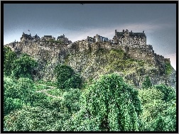 Edinburgh Castle, Skały, Drzewa, Szkocja, Zamek w Edynburgu, Edynburg