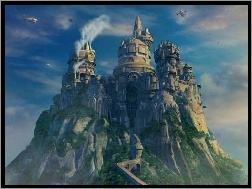 zamek, skała, most, Final Fantasy, góra
