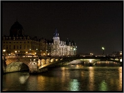 Zamek, Most, Noc, Francja, Rzeka