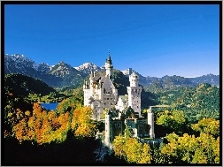 Góry, Jesień, Zamek Neuschwanstein, Niemcy, Lasy