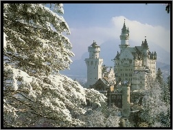 Śnieg, Zamek, Drzewa
