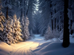 Droga, Zima, Śnieg, Zaśnieżona, Las, Drzewa